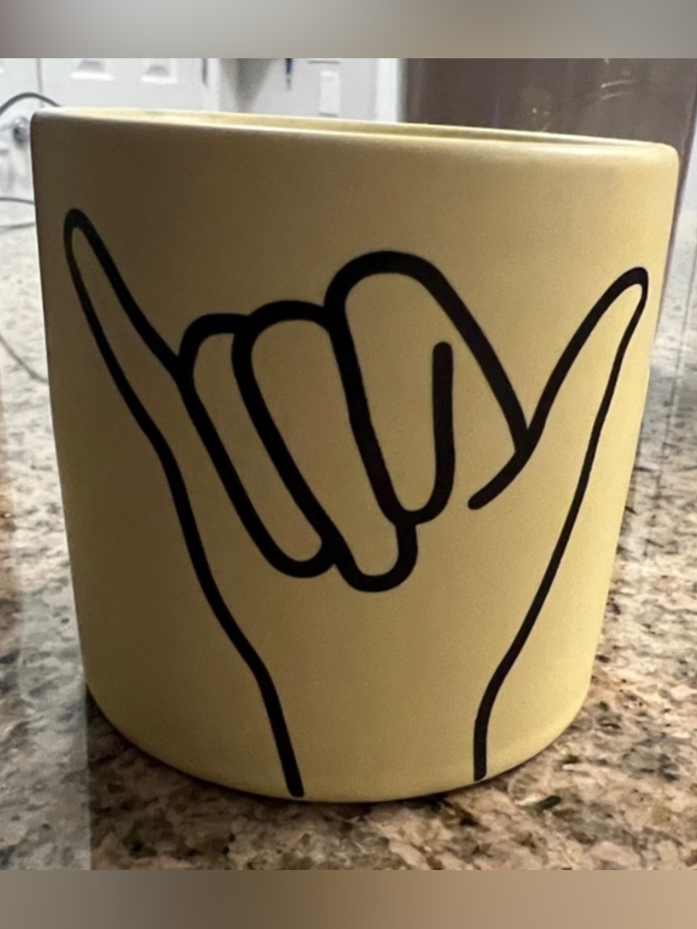 Yellow Ceramic Candle Holder with Shaka Hand Design